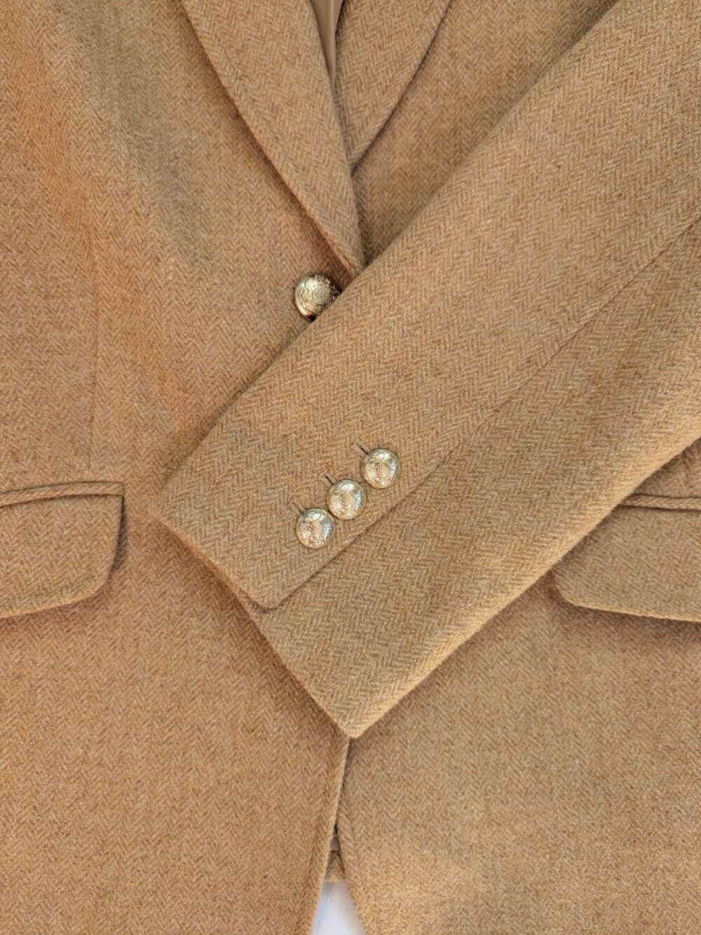 Talbots Classic Shetland Blazer Wool Blend Herringbone Size 16 Camel Tweed - Picture 13 of 15